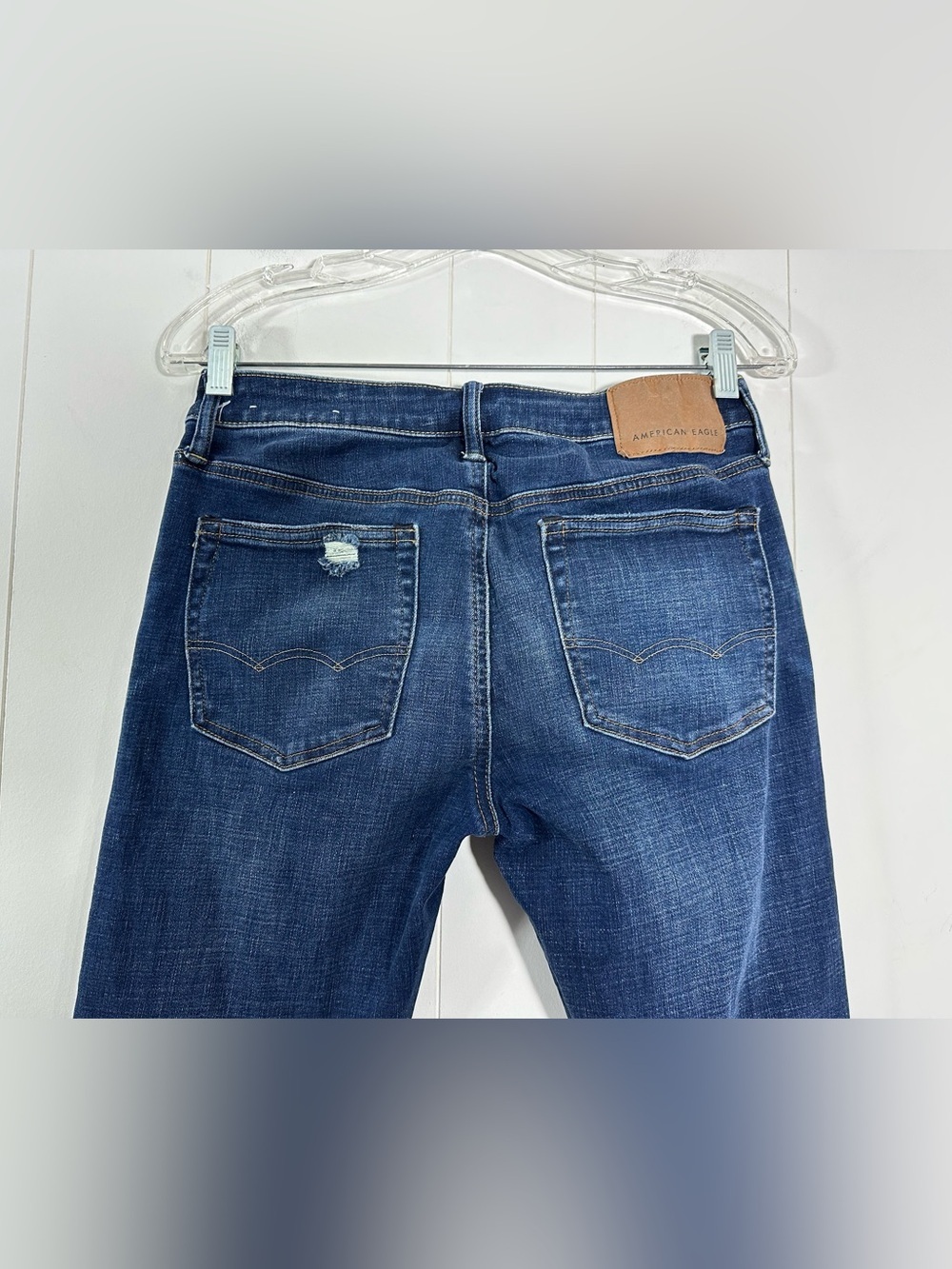 American Eagle Mens Sz 29x32 Destroyed Airflex Slim Denim Blue Jeans Stretch - Picture 7 of 15